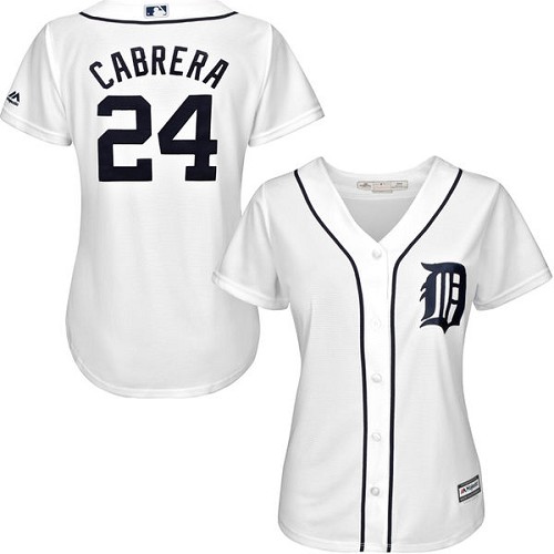Women's Majestic Detroit Tigers #24 Miguel Cabrera Replica White MLB Jersey