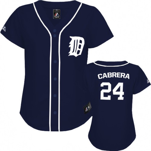 Women's Majestic Detroit Tigers #24 Miguel Cabrera Replica Navy Blue MLB Jersey