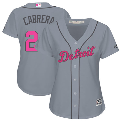 Women's Majestic Detroit Tigers #24 Miguel Cabrera Authentic Grey Mother's Day Cool Base MLB Jersey