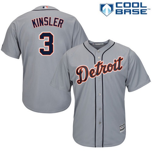 Men's Majestic Detroit Tigers #3 Ian Kinsler Authentic Grey Road Cool Base MLB Jersey