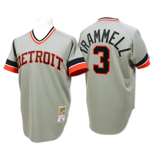 Men's Mitchell and Ness Detroit Tigers #3 Alan Trammell Replica Grey Throwback MLB Jersey