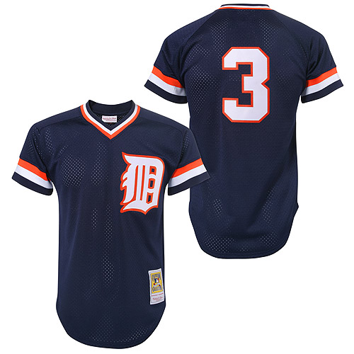 Men's Mitchell and Ness Detroit Tigers #3 Alan Trammell Replica Blue Throwback MLB Jersey