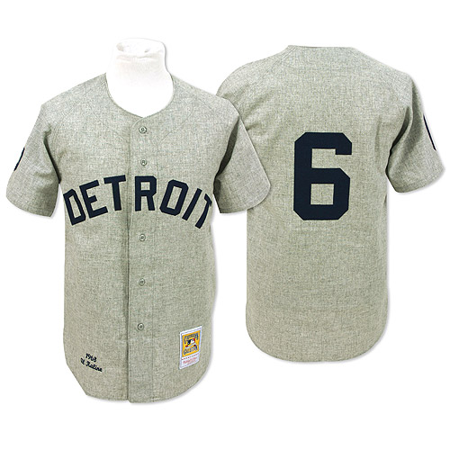 Men's Mitchell and Ness 1968 Detroit Tigers #6 Al Kaline Authentic Grey Throwback MLB Jersey