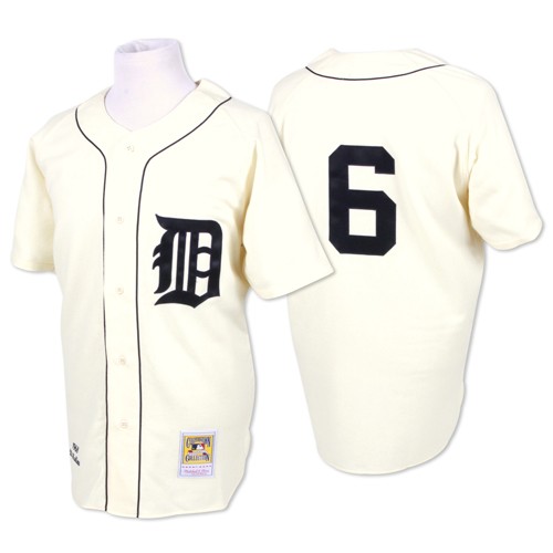 Men's Mitchell and Ness Detroit Tigers #6 Al Kaline Replica White Throwback MLB Jersey
