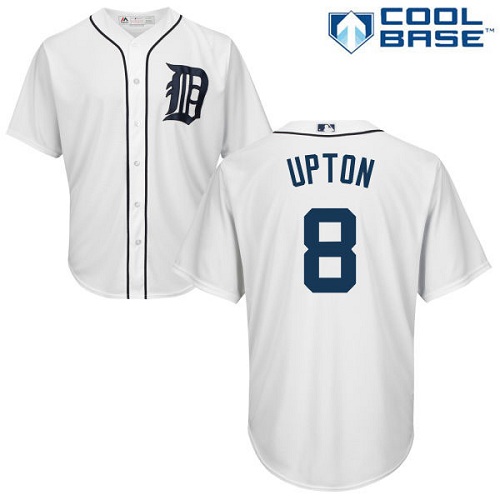 Men's Majestic Detroit Tigers #8 Justin Upton Authentic White Home Cool Base MLB Jersey