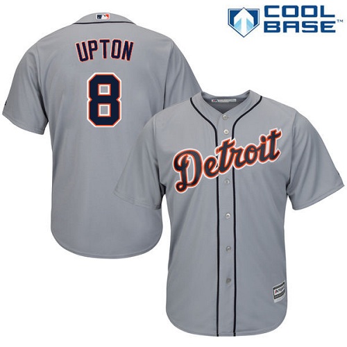 Men's Majestic Detroit Tigers #8 Justin Upton Replica Grey Road Cool Base MLB Jersey