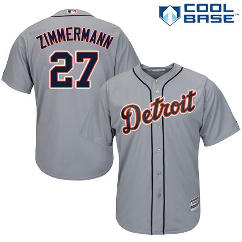 Men's Majestic Detroit Tigers #27 Jordan Zimmermann Replica Grey Road Cool Base MLB Jersey