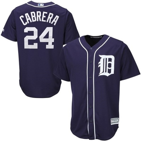 Youth Majestic Detroit Tigers #24 Miguel Cabrera Authentic Navy Blue Cool Base MLB Jersey