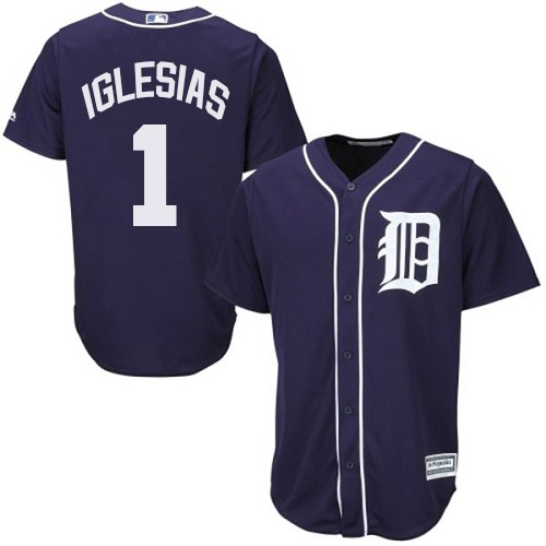 Youth Majestic Detroit Tigers #1 Jose Iglesias Authentic Navy Blue Cool Base MLB Jersey