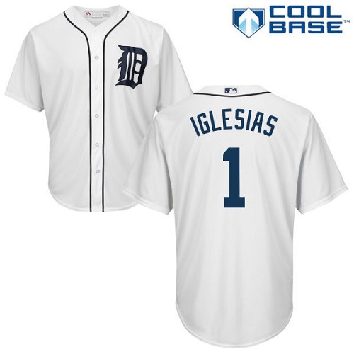 Youth Majestic Detroit Tigers #1 Jose Iglesias Replica White Home Cool Base MLB Jersey