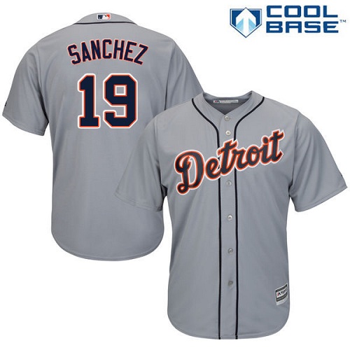 Men's Majestic Detroit Tigers #19 Anibal Sanchez Replica Grey Road Cool Base MLB Jersey