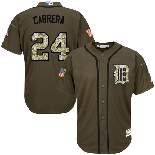 Men's Majestic Detroit Tigers #24 Miguel Cabrera Replica Green Salute to Service MLB Jersey