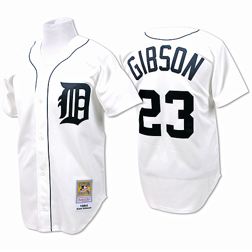 Men's Mitchell and Ness Detroit Tigers #23 Kirk Gibson Authentic White Throwback MLB Jersey