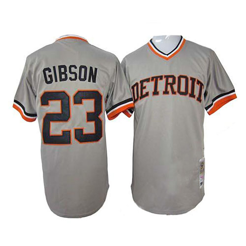Men's Mitchell and Ness 1968 Detroit Tigers #23 Kirk Gibson Authentic Grey Throwback MLB Jersey