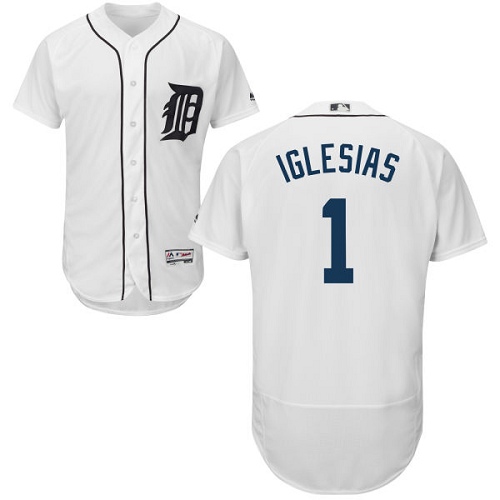 Men's Majestic Detroit Tigers #1 Jose Iglesias Authentic White Home Cool Base MLB Jersey