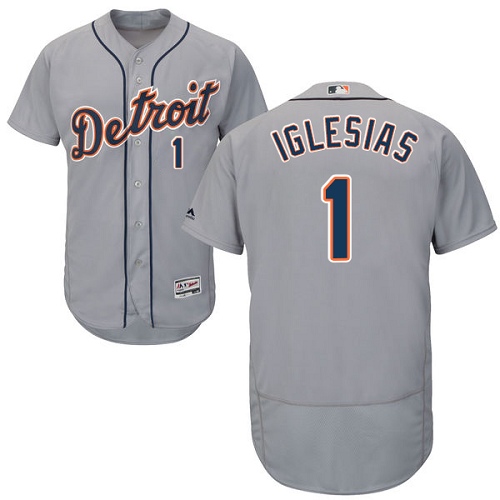 Men's Majestic Detroit Tigers #1 Jose Iglesias Authentic Grey Road Cool Base MLB Jersey