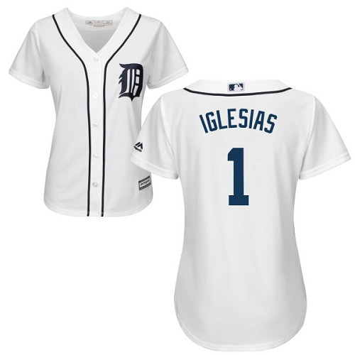 Women's Majestic Detroit Tigers #1 Jose Iglesias Replica White Home Cool Base MLB Jersey