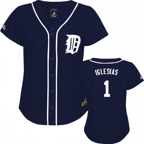 Women's Majestic Detroit Tigers #1 Jose Iglesias Replica Navy Blue Fashion MLB Jersey
