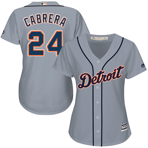 Women's Majestic Detroit Tigers #24 Miguel Cabrera Replica Grey Road Cool Base MLB Jersey