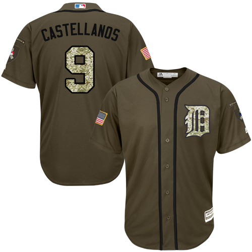 Men's Majestic Detroit Tigers #9 Nick Castellanos Replica Green Salute to Service MLB Jersey