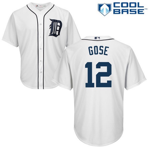 Men's Majestic Detroit Tigers #12 Anthony Gose Replica White Home Cool Base MLB Jersey