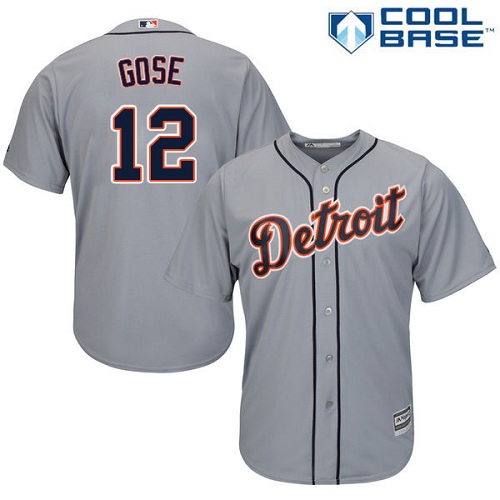 Men's Majestic Detroit Tigers #12 Anthony Gose Replica Grey Road Cool Base MLB Jersey