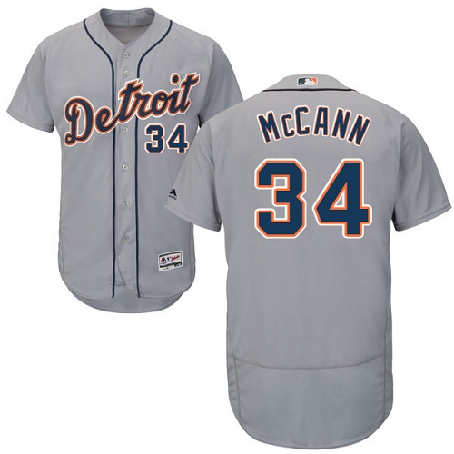 Men's Majestic Detroit Tigers #34 James McCann Authentic Grey Road Cool Base MLB Jersey