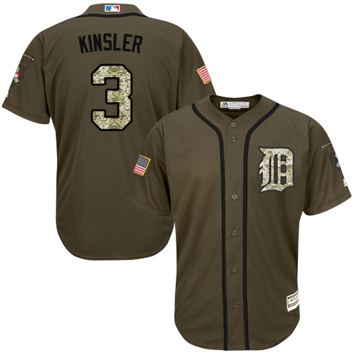 Men's Majestic Detroit Tigers #3 Ian Kinsler Replica Green Salute to Service MLB Jersey