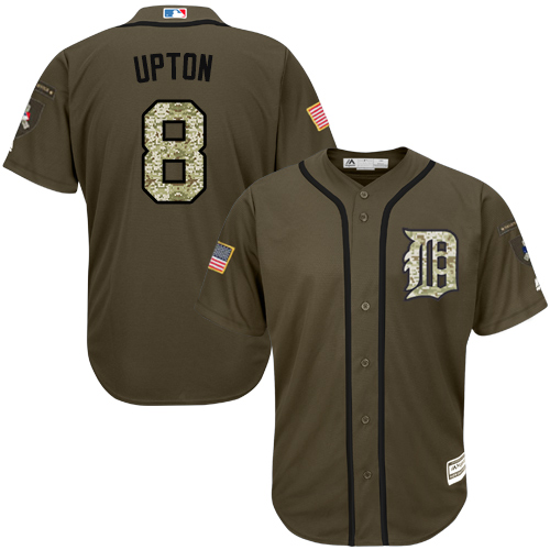 Men's Majestic Detroit Tigers #8 Justin Upton Replica Green Salute to Service MLB Jersey