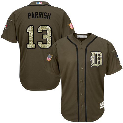 Men's Majestic Detroit Tigers #13 Lance Parrish Replica Green Salute to Service MLB Jersey
