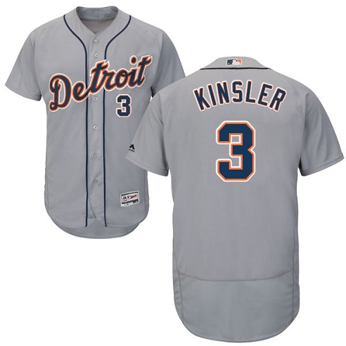 Men's Majestic Detroit Tigers #3 Ian Kinsler Grey Flexbase Authentic Collection MLB Jersey
