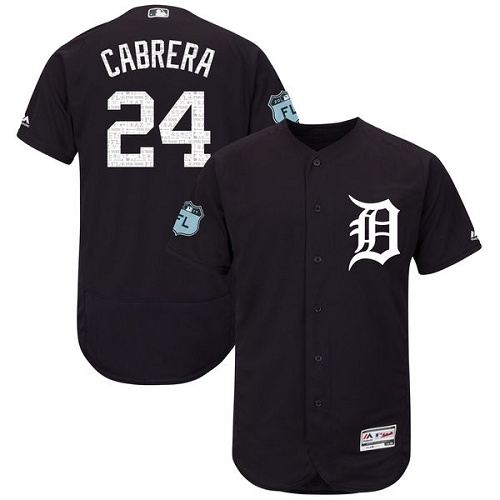 Men's Majestic Detroit Tigers #24 Miguel Cabrera Navy Blue 2017 Spring Training Authentic Collection Flex Base MLB Jersey