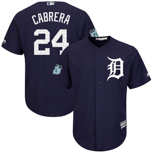 Youth Majestic Detroit Tigers #24 Miguel Cabrera Authentic Navy Blue 2017 Spring Training Cool Base MLB Jersey