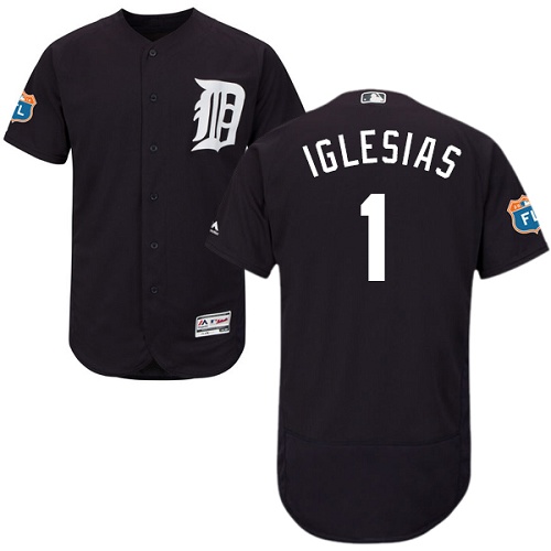 Men's Majestic Detroit Tigers #1 Jose Iglesias Navy Blue Flexbase Authentic Collection MLB Jersey