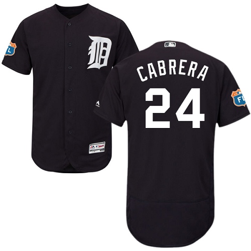 Men's Majestic Detroit Tigers #24 Miguel Cabrera Authentic Navy Blue Cool Base MLB Jersey