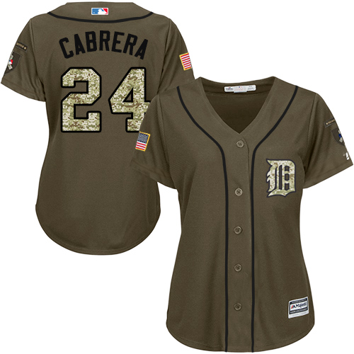 Women's Majestic Detroit Tigers #24 Miguel Cabrera Replica Green Salute to Service MLB Jersey