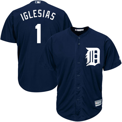 Men's Majestic Detroit Tigers #1 Jose Iglesias Replica Navy Blue Alternate Cool Base MLB Jersey