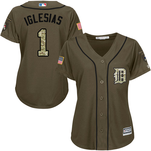 Women's Majestic Detroit Tigers #1 Jose Iglesias Replica Green Salute to Service MLB Jersey