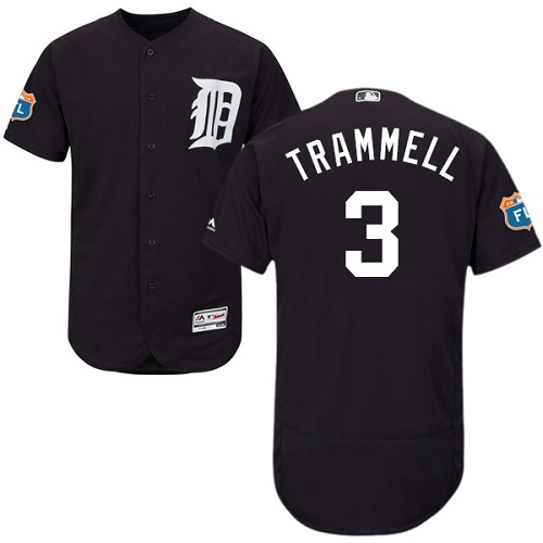 Men's Majestic Detroit Tigers #3 Alan Trammell Authentic Navy Blue Alternate Cool Base MLB Jersey