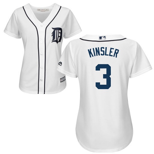 Women's Majestic Detroit Tigers #3 Ian Kinsler Replica White Home Cool Base MLB Jersey