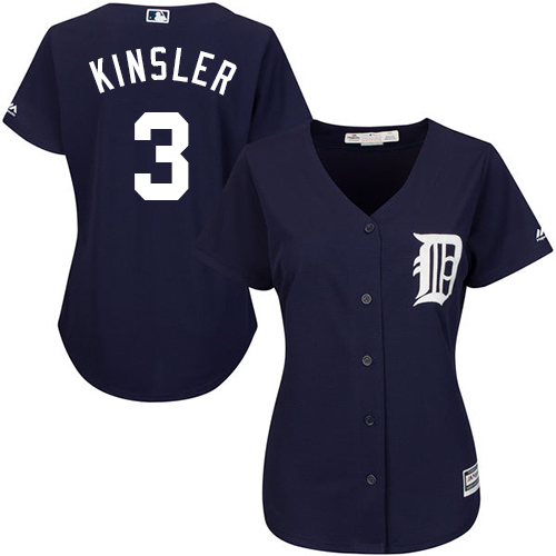 Women's Majestic Detroit Tigers #3 Ian Kinsler Authentic Navy Blue Alternate Cool Base MLB Jersey