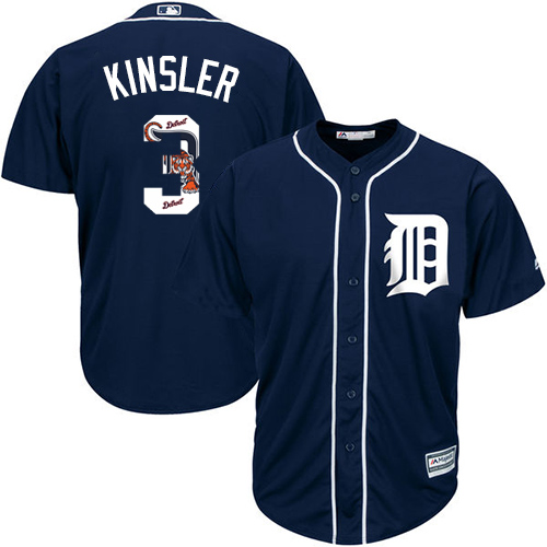 Men's Majestic Detroit Tigers #3 Ian Kinsler Authentic Navy Blue Team Logo Fashion Cool Base MLB Jersey