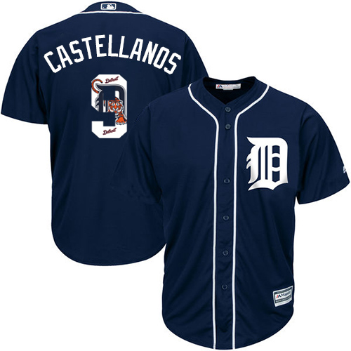 Men's Majestic Detroit Tigers #9 Nick Castellanos Authentic Navy Blue Team Logo Fashion Cool Base MLB Jersey