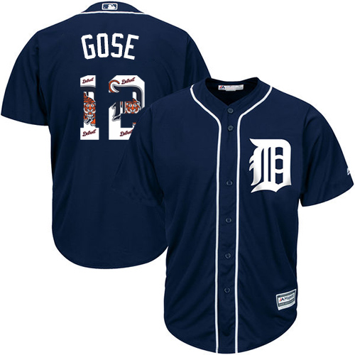Men's Majestic Detroit Tigers #12 Anthony Gose Authentic Navy Blue Team Logo Fashion Cool Base MLB Jersey