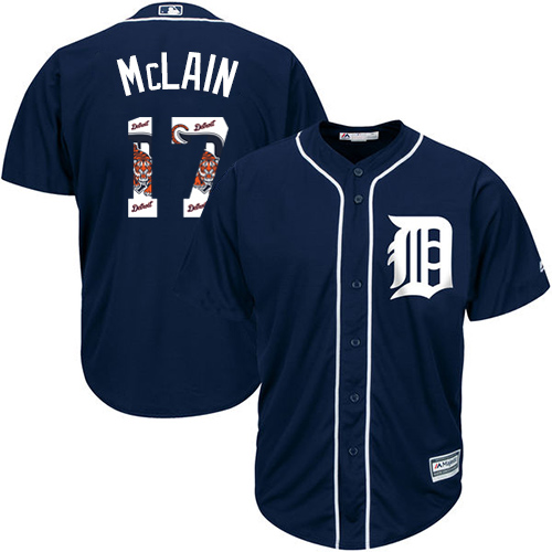 Men's Majestic Detroit Tigers #17 Denny McLain Authentic Navy Blue Team Logo Fashion Cool Base MLB Jersey