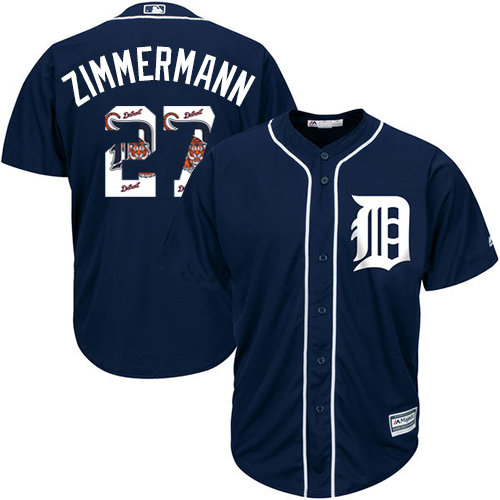 Men's Majestic Detroit Tigers #27 Jordan Zimmermann Authentic Navy Blue Team Logo Fashion Cool Base MLB Jersey