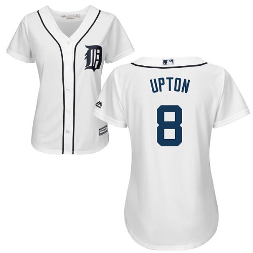 Women's Majestic Detroit Tigers #8 Justin Upton Authentic White Home Cool Base MLB Jersey