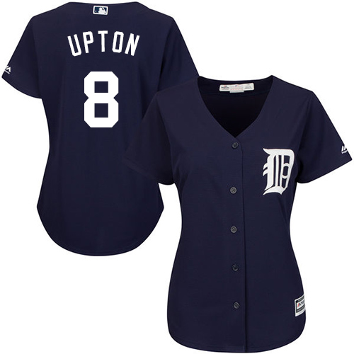 Women's Majestic Detroit Tigers #8 Justin Upton Authentic Navy Blue Alternate Cool Base MLB Jersey