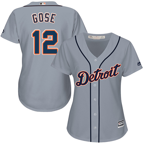 Women's Majestic Detroit Tigers #12 Anthony Gose Replica Grey Road Cool Base MLB Jersey