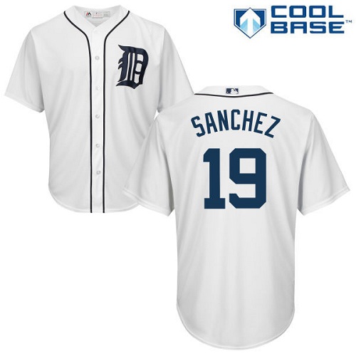 Youth Majestic Detroit Tigers #19 Anibal Sanchez Replica White Home Cool Base MLB Jersey